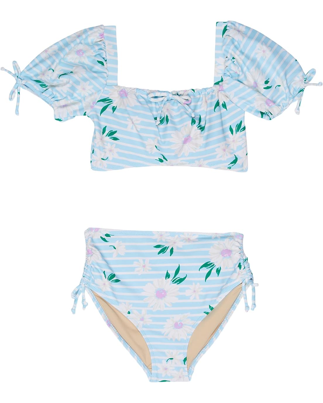 shade critters High-Waist Cinched Bikini - Light Blue Daisy Stripe (Toddleru002FLittle Kidsu002FBig Kids)