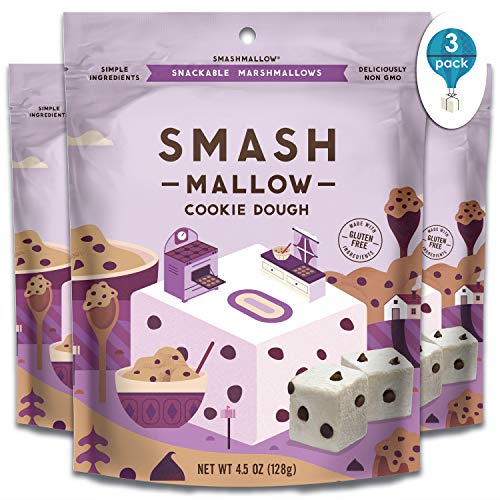 Cookie Dough 3-Pack by SMASHMALLOW | Snackable Marshmallows | Non-GMO | Organic Cane Sugar | 100 Calories | 4.5 Ounces per Pack