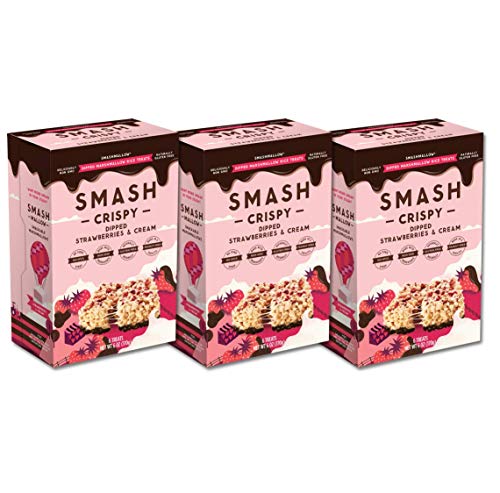 Chocolate Dipped Strawberries & Cream Rice Crispy by SMASHMALLOW | Non-GMO | Organic Cane Sugar | Gluten Free | Pack of 3 (6 oz)
