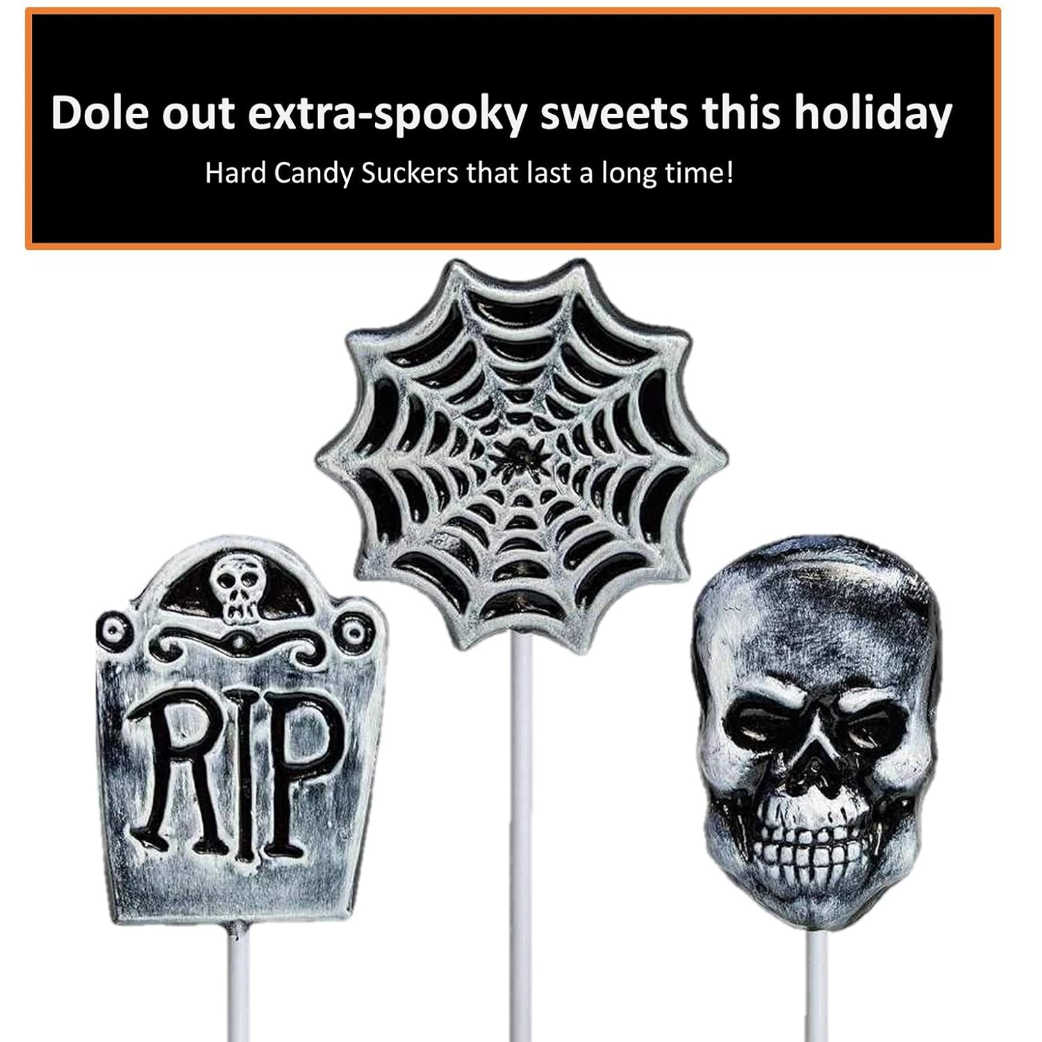  Snack Fun Halloween-Themed Spooky Lollipops (12 Pack) Great for Halloween Goody Bag Fillers | Spider Web Skull RIP Lollipop Suckers