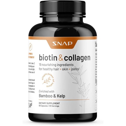  Snap Supplements Collagen Biotin Capsules Hair Nails and Skin Vitamins for Women, Supplements for Hair Growth & Joint Support, Vitamins for Women Collagen and Biotin, Keratin, Vitamin B7, Bamboo, K