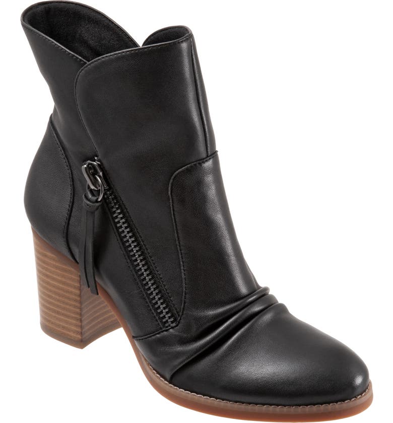 SoftWalk Kendall Ruched Upper Bootie_BLACK LEATHER