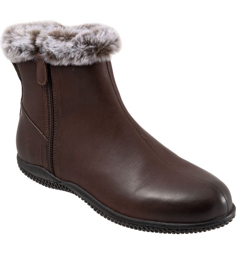 SoftWalk Helena Leather Bootie with Faux-Fur Trim_DARK BROWN LEATHER