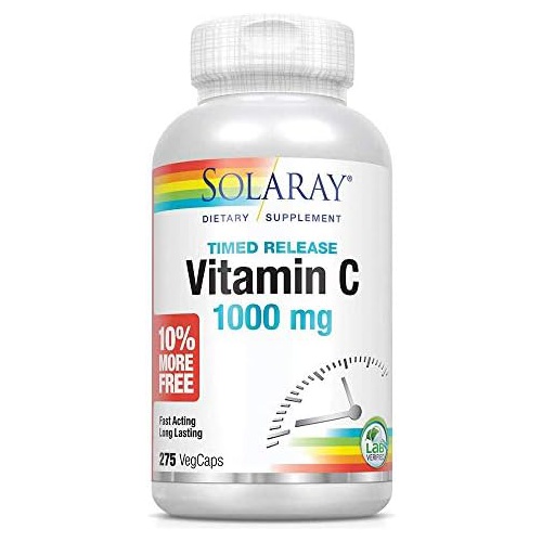  SOLARAY Vitamin C 1000mg Timed Release Capsules with Rose Hips & Acerola Bioflavonoids, Two-Stage for High Absorption & All Day Immune Function Support (275 Count (Pack of 1))