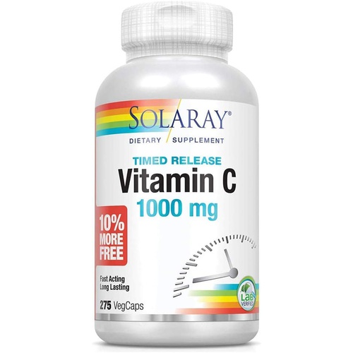  SOLARAY Vitamin C 1000mg Timed Release Capsules with Rose Hips & Acerola Bioflavonoids, Two-Stage for High Absorption & All Day Immune Function Support (275 Count (Pack of 1))