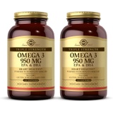 Solgar Triple Strength Omega 3 950 mg - 100 Softgels, Pack of 2 - Supports Cardiovascular, Joint & Skin Health - Non-GMO, Gluten Free, Dairy Free - 200 Total Servings