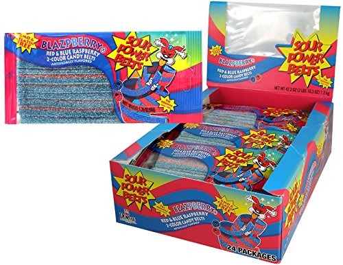 Sour Power Belt Candy Packages, 42.3 Blazpberry Red and Blue Raspberry, 507.6 Ounce