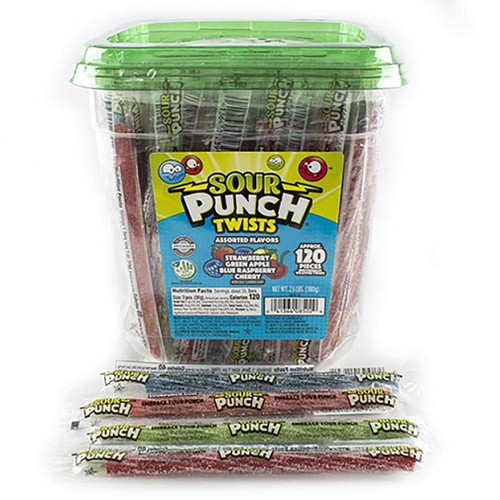  Sour Punch Twists 4 Flavor Individually Wrapped Sweet & Sour Candy with Blue Raspberry punch sour, 41.6 Oz