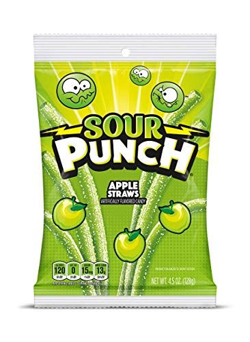 Sour Punch Straws, Chewy Apple Flavored Candy, 4.5 oz Bag, Pack of 12