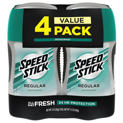  Speed Stick Deodorant for Men, Aluminum Free, Regular - 3 Ounce (4 Pack)