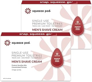 Squeeze Pod Travel Mens Shaving Cream - 30 Single Use Pods  Best for Sensitive Skin, Leakproof, TSA Approved Travel Size Shave Cream Made with Natural Ingredients - For Airlines,