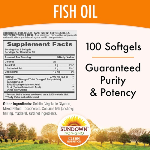  Sundown Fish Oil Extra Strength 1200 mg, 100 Softgels (Packaging May Vary)