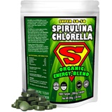 Sunlit Best Green Organics Spirulina Chlorella Cracked Cell Wall Super 50-50 Super-Pack 1,000 Tablets - Raw Organic Gluten-Free Non-GMO Green Superfood. High Protein, Chlorophyll & nucleic acids. No p