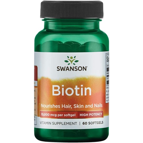  Swanson Super Strength Biotin Vitamin 10000 mcg 60 Sgels