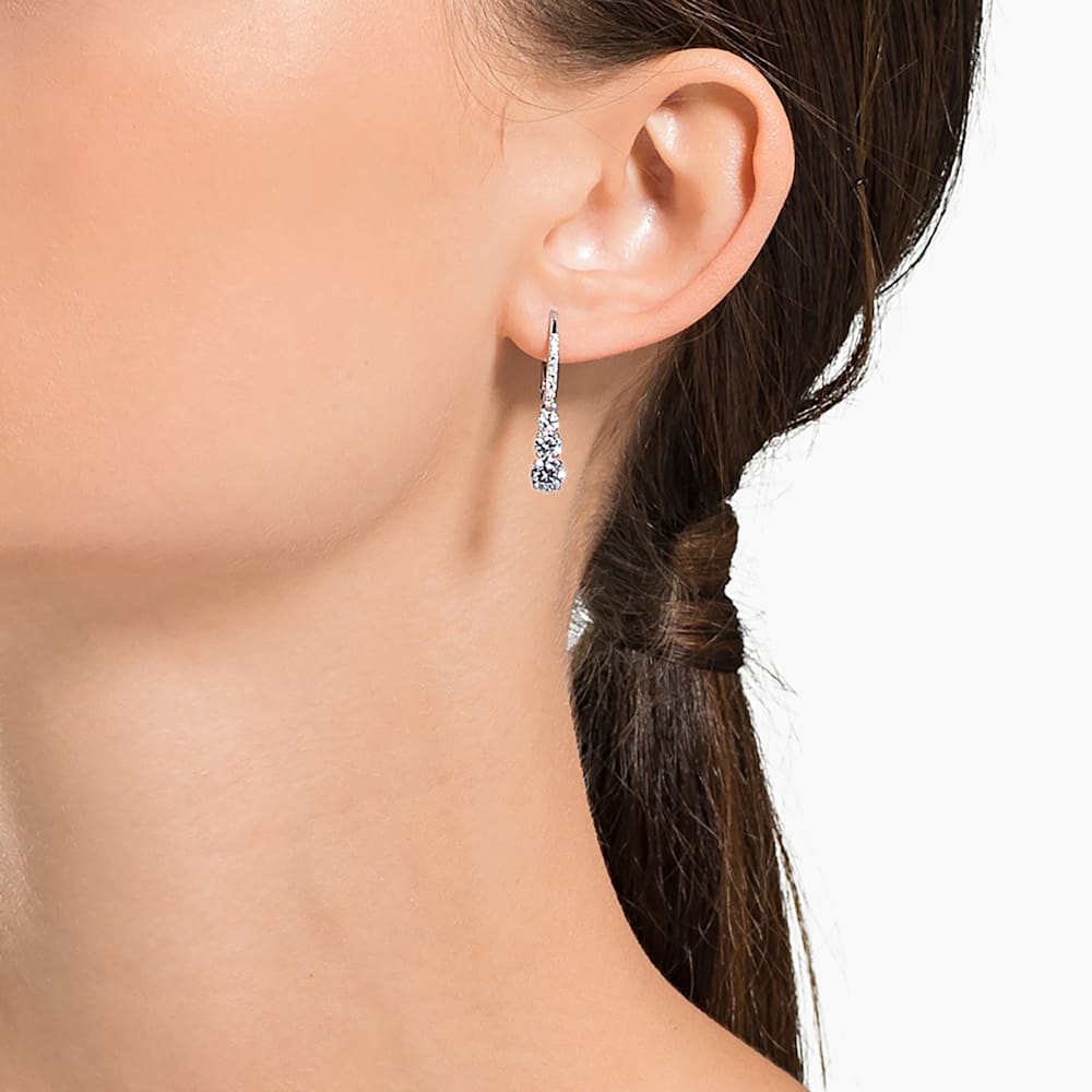 Swarovski Attract Trilogy hoop earrings, Round cut, White, Rhodium plated