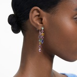 Swarovski Gema drop earrings, Asymmetrical design, Mixed cuts, Long, Multicolored, Rhodium plated