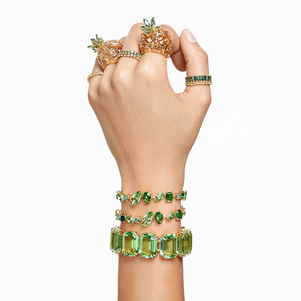 Swarovski Millenia bracelet, Oversized crystals, Octagon cut, Green, Gold-tone plated