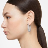 Swarovski Dextera hoop earrings, Octagon shape, Large, White, Rhodium plated