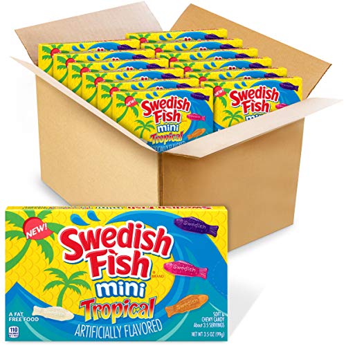 SWEDISH FISH Mini Tropical Soft & Chewy Candy, Easter Candy, 12 - 3.5 oz Boxes