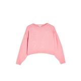 PINK PLEATED SHOULDER CROPPED KNITTED JUMPER