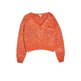 RED CENTRAL CABLE V NECK KNITTED JUMPER
