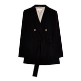 BLACK DOUBLE BREASTED BELTED BLAZER
