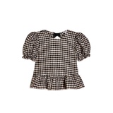PINK CHECK BOW BACK PUFF BLOUSE