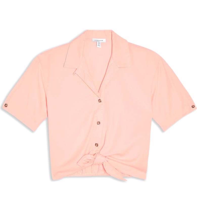 탑샵 Topshop Demi Casual Knot Front Button-Up Shirt_LIGHT PINK