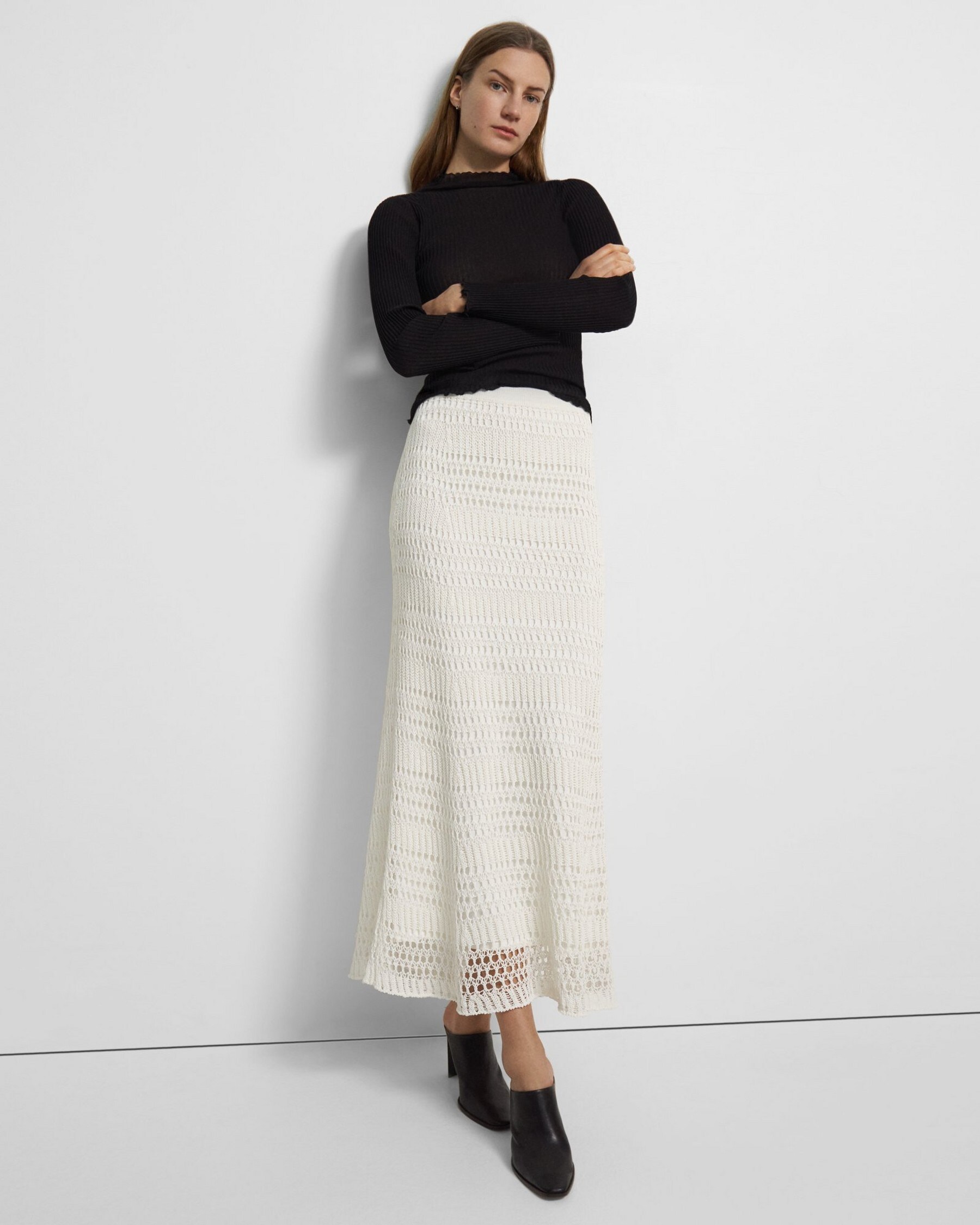 Theory Pull-On Maxi Skirt in Cotton Crochet