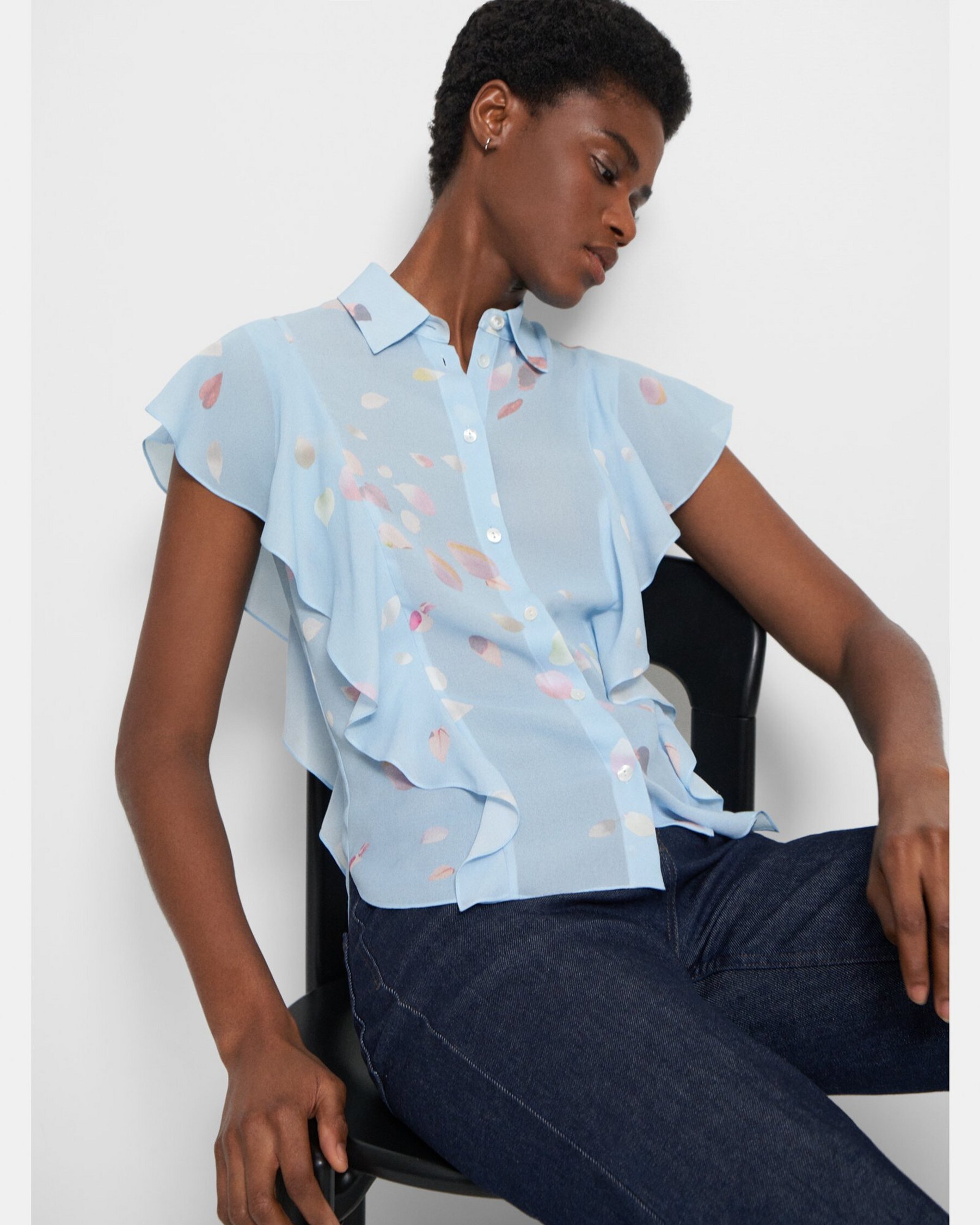 Theory Ruffled Shirt in Floral Silk