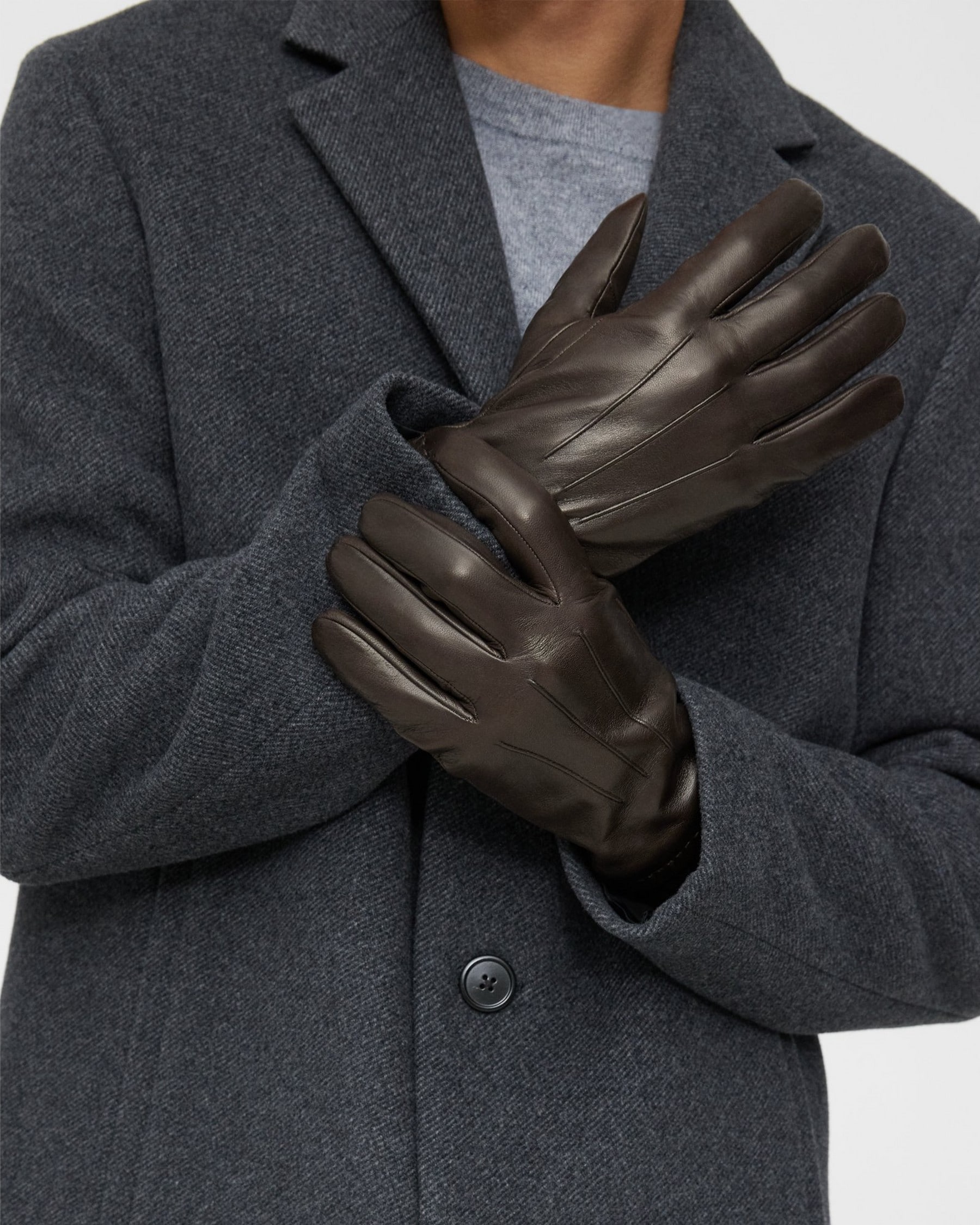 Theory Ribbed Cuff Gloves in Leather