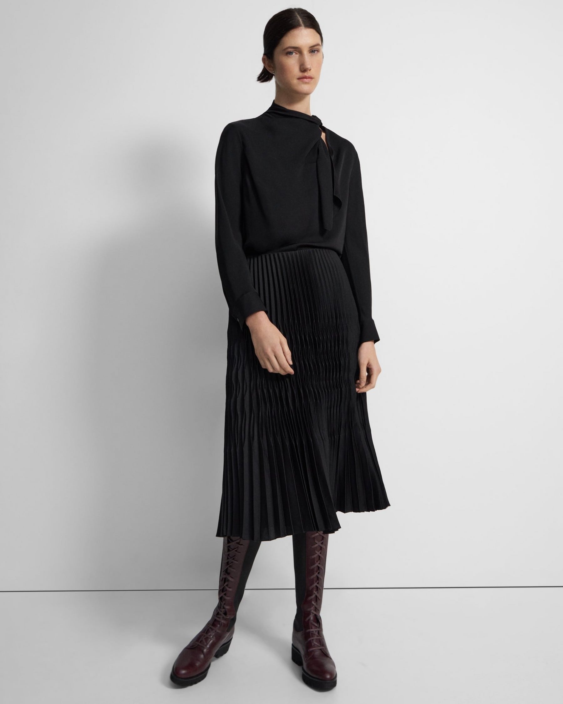 Theory Pleated Skirt in Recycled Satin