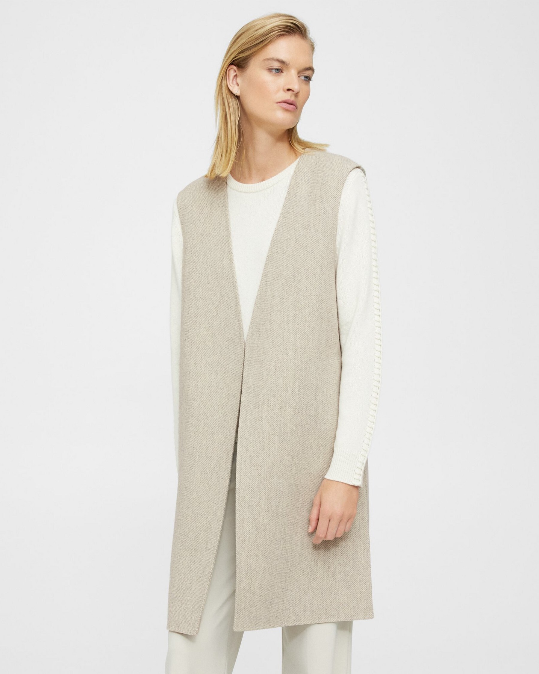 Theory Relaxed Longline Vest in Double-Face Wool Twill