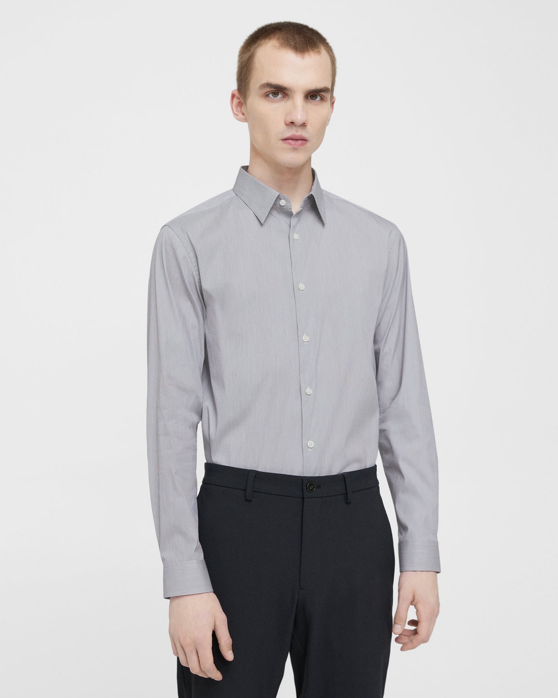 Theory Irving Shirt in Striped Cotton Blend