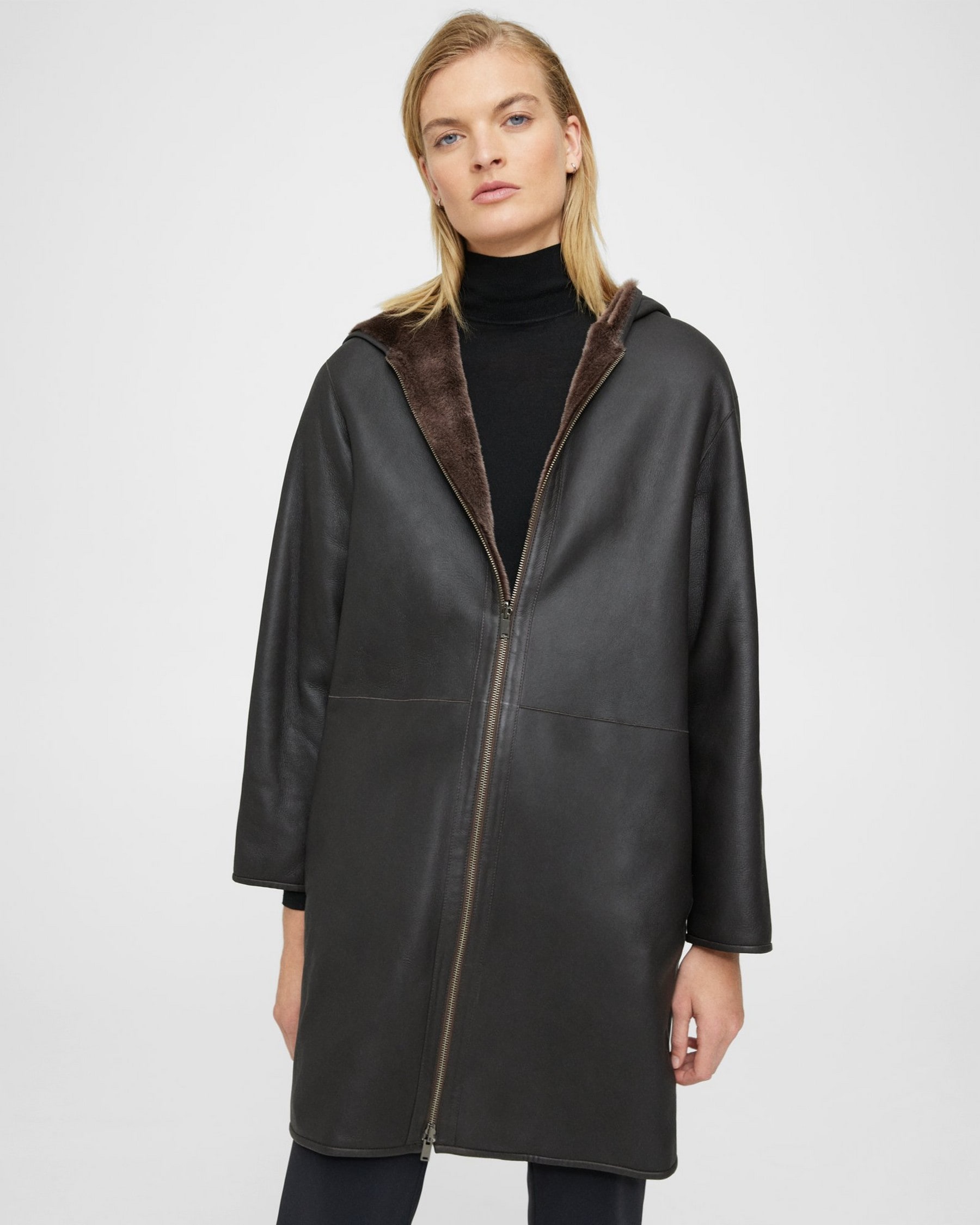 Theory Reversible Hooded Coat in Shearling