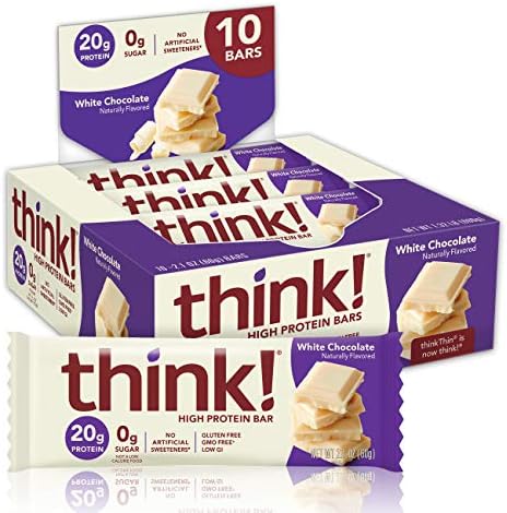 think! High Protein Bars, No Artificial Sweeteners, White Chocolate, 10 Count