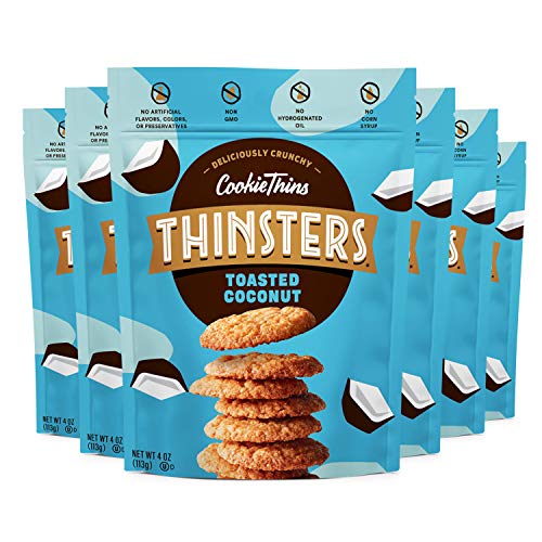 THINSTERS Cookie Thins Cookies, Toasted Coconut, 4oz (Pack Of 6), Non-GMO, Peanut Free, No Corn Syrup, Crunchy Cookies, No Artificial Flavors, Colors, or Preservatives