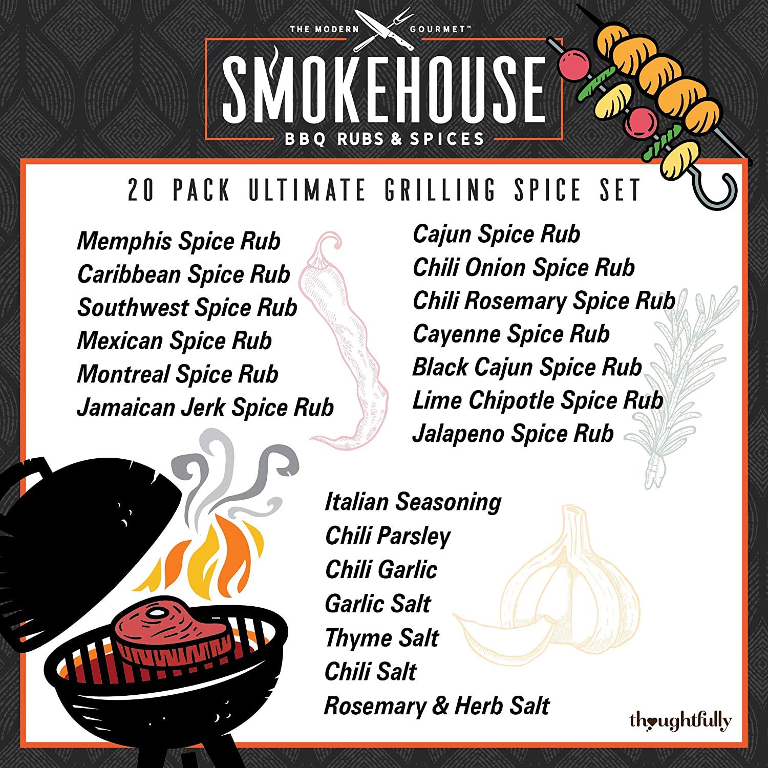  Thoughtfully Gifts, Smokehouse Ultimate Grilling Spice Set, Grill Seasoning Gift Set Flavors Include Chili Garlic, Rosemary and Herb, Lime Chipotle, Cajun Seasoning and More, Pack