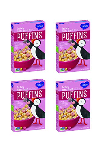 Three Sisters Barbaras Puffins Cereal (Gluten Free/Non-Gmo/6g Protein), Protein Berry Burst, 4 Count, Pack Of 8