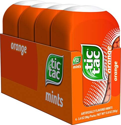 Tic Tac Fresh Breath Mints, Orange, Bulk Hard Candy Mints, 3.4 oz Bottle Packs, 4 Count, Perfect Easter Basket Stuffers for Boys and Girls