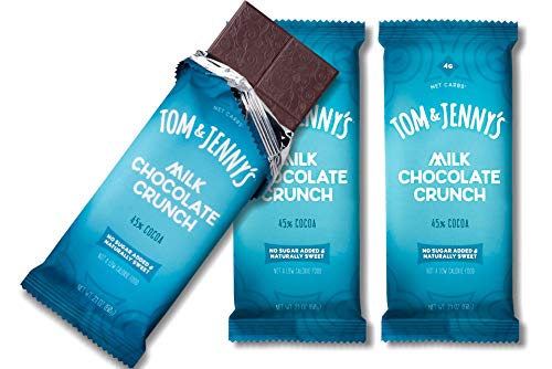 Tom & Jennys No-Sugar-Added Milk Chocolate Crunch Bar (45%) - Low Net Carb (4g) Keto Candy Bar - Made with Unsweetened Cacao & Puffed Quinoa - (Milk Chocolate Crunch, 3-pack)