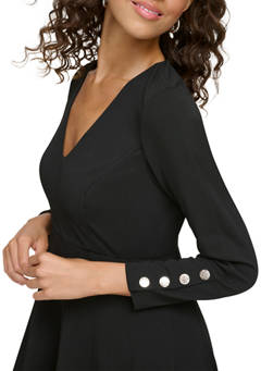 타미힐피거 Womens Long Sleeve V-Neck Button Detail Dress