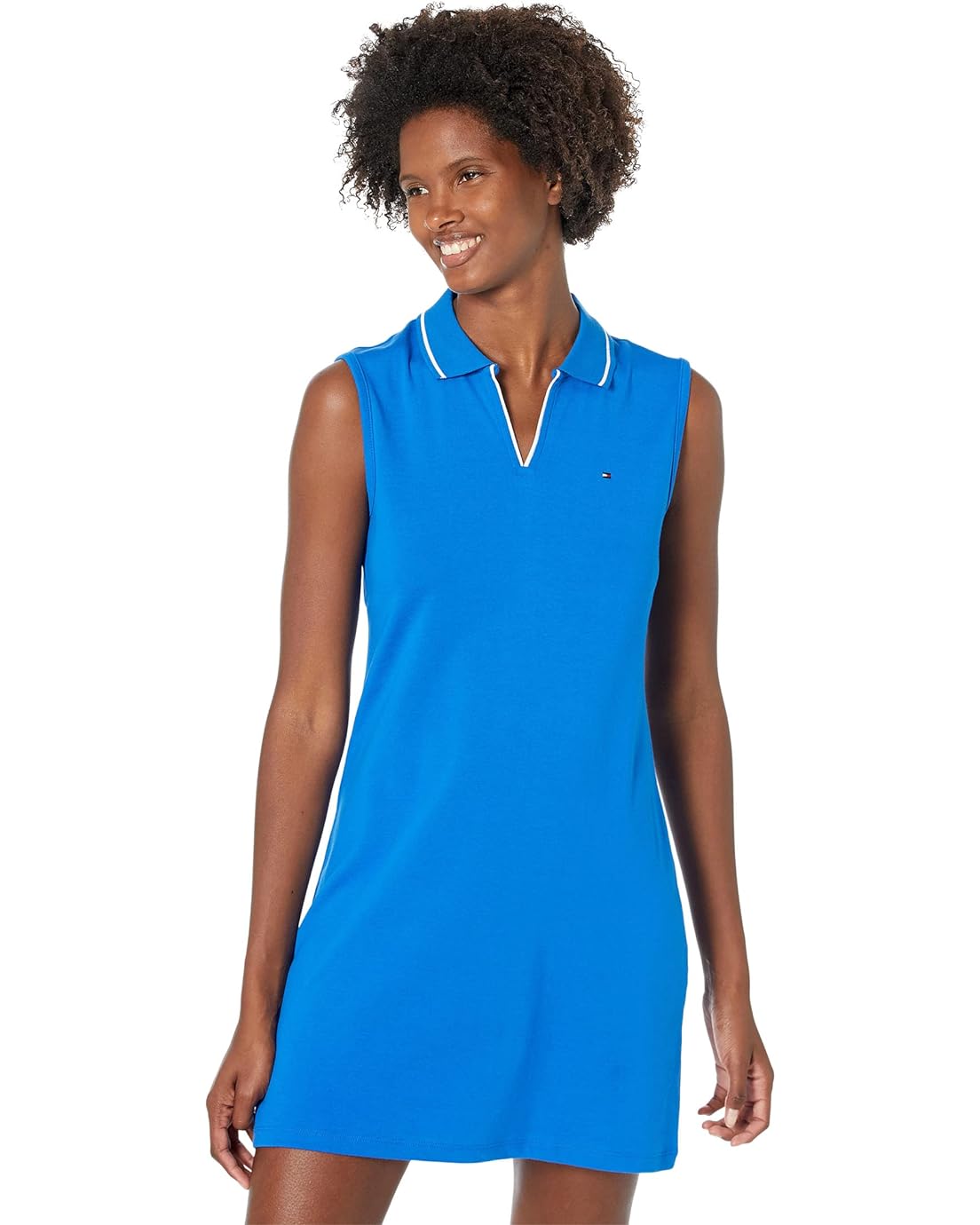 Tommy Hilfiger Sleeveless Pipped and Tipped Solid Polo Dress