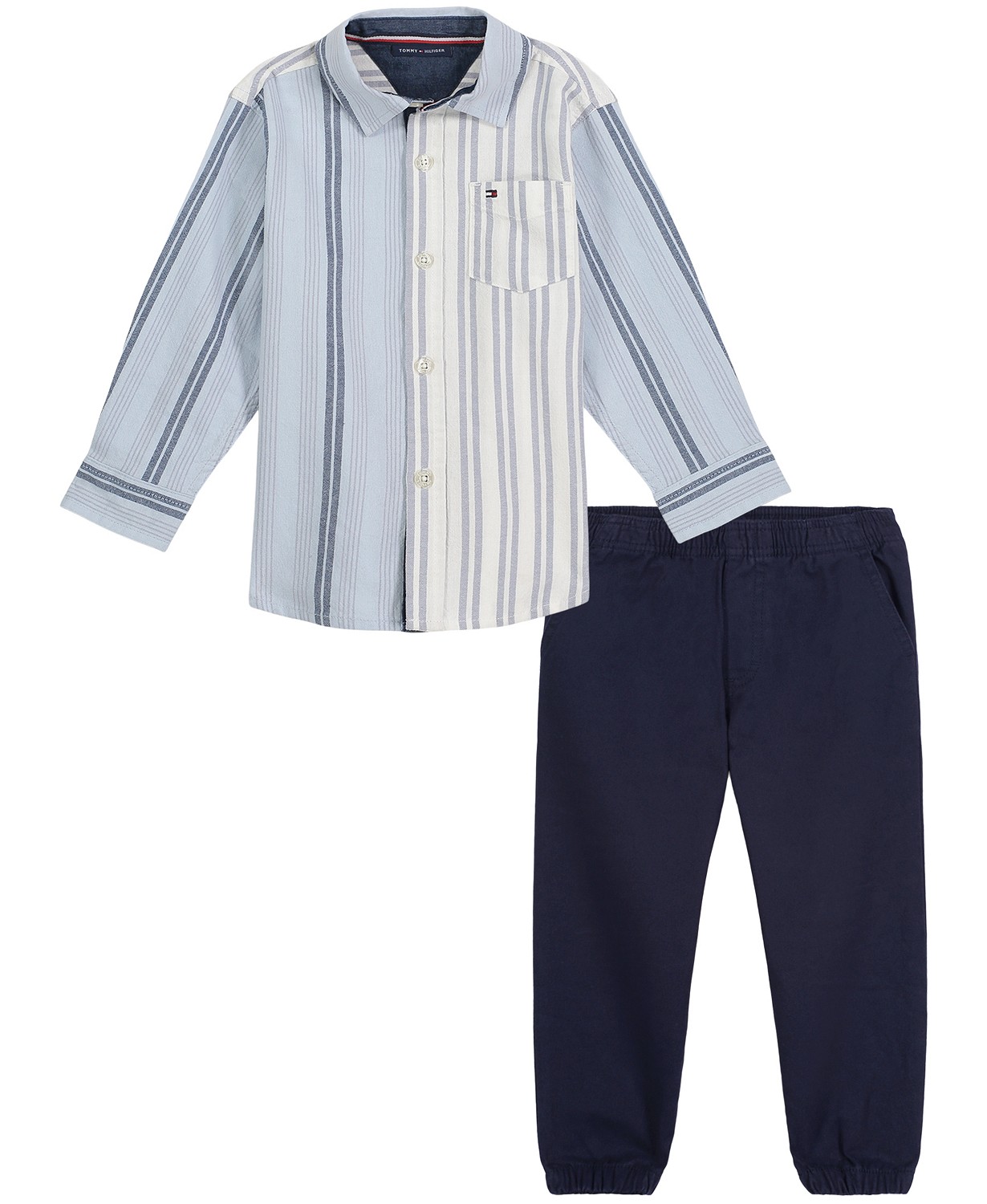Baby Boys Oxford Stripe Long Sleeves Button-Up Shirt and Twill Jogger Pants 2 Piece Set