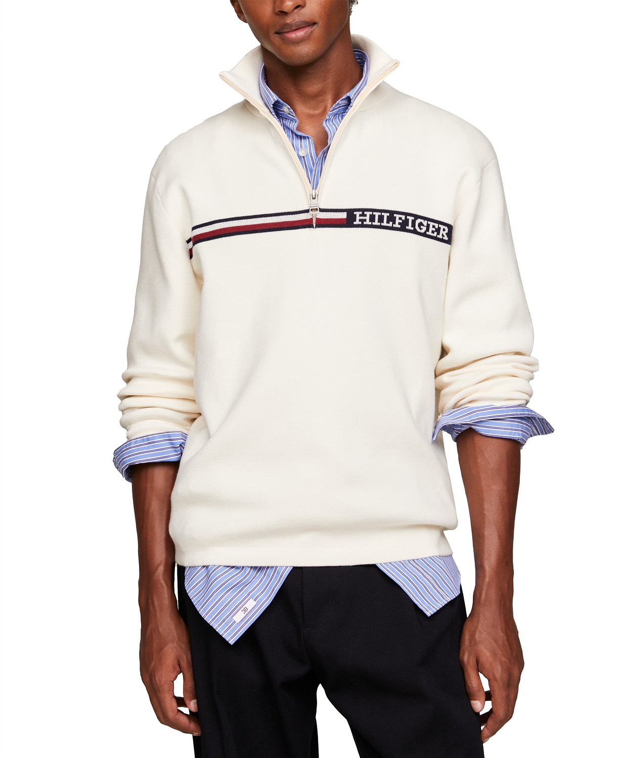 Mens Stripe Quarter-Zip Sweater