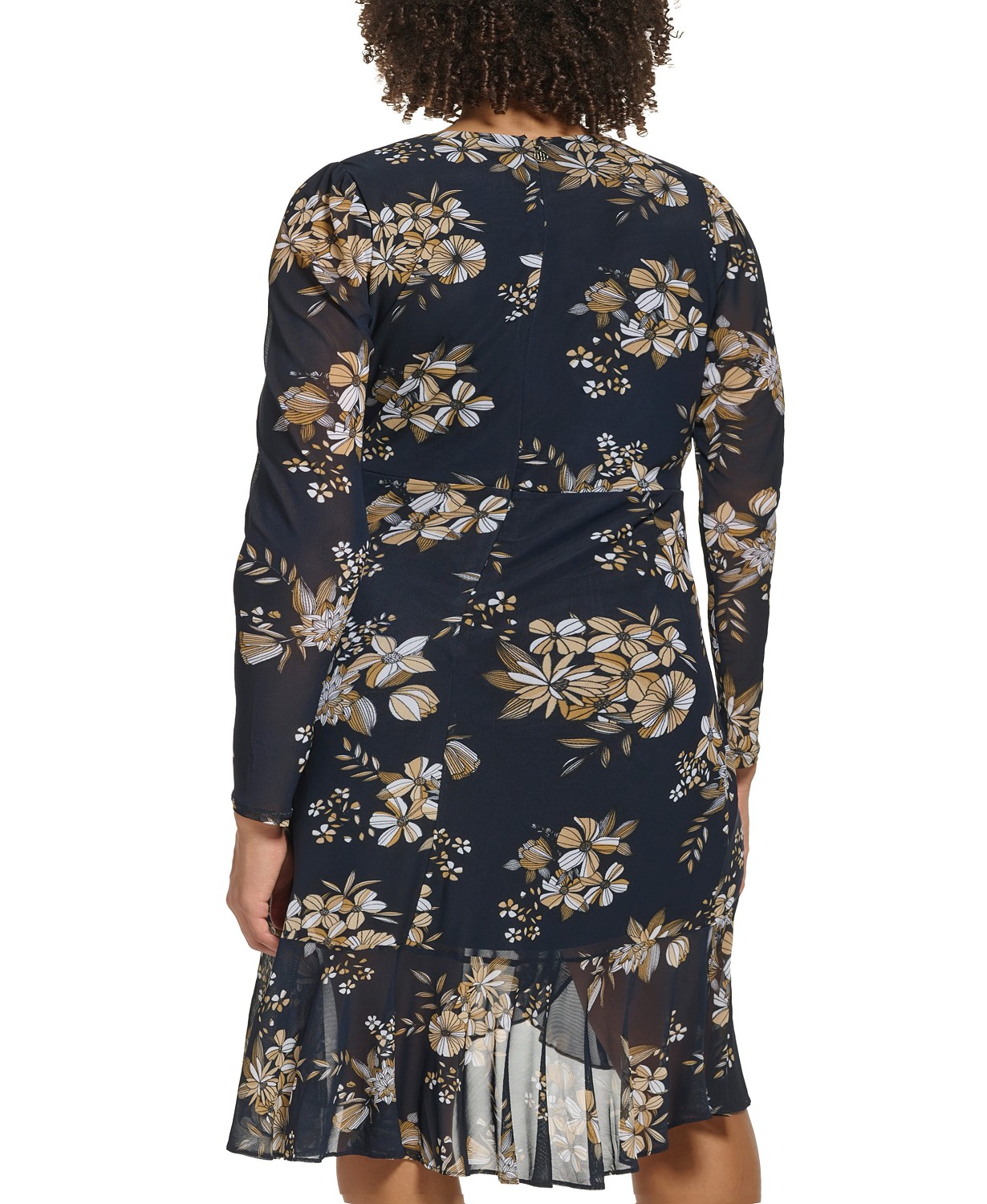 타미힐피거 Plus Size Floral-Print Mesh Faux-Wrap Dress