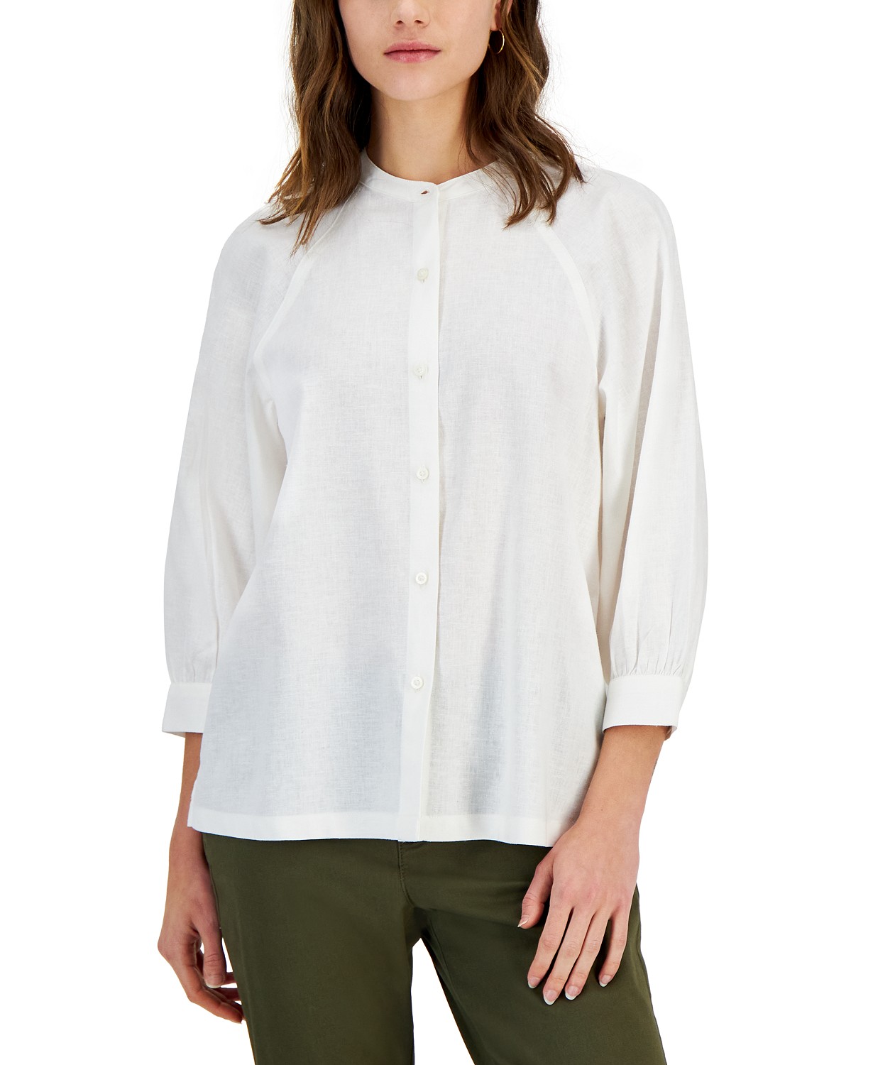 Womens Raglan-Sleeve Stand-Collar Shirt
