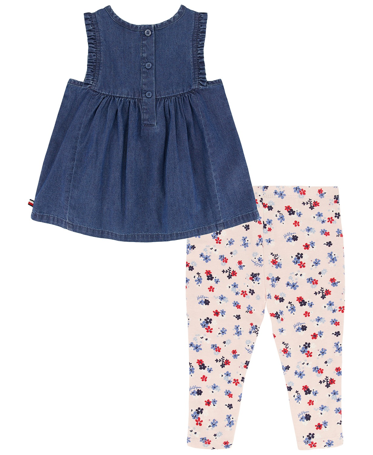 타미힐피거 Toddler Girls Sleeveless Denim Tunic Top and Floral Capri Leggings 2 Piece Set