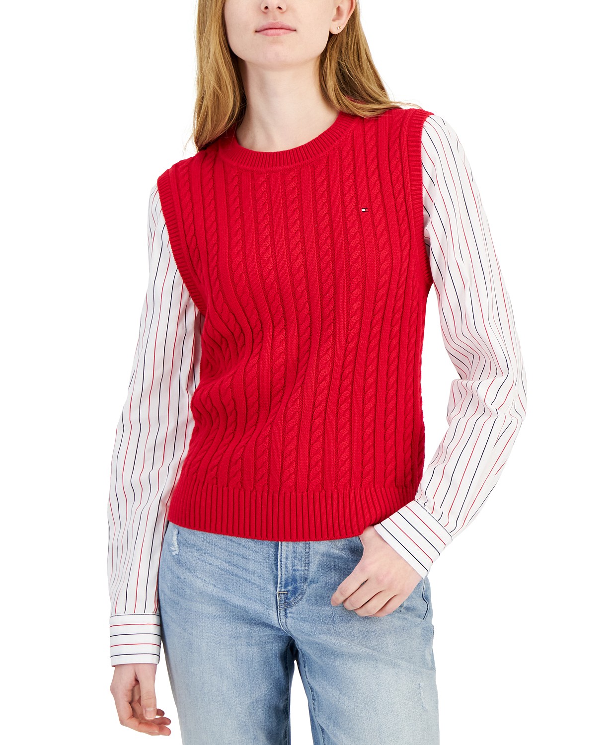 Womens Striped Layered-Look Sweater Vest