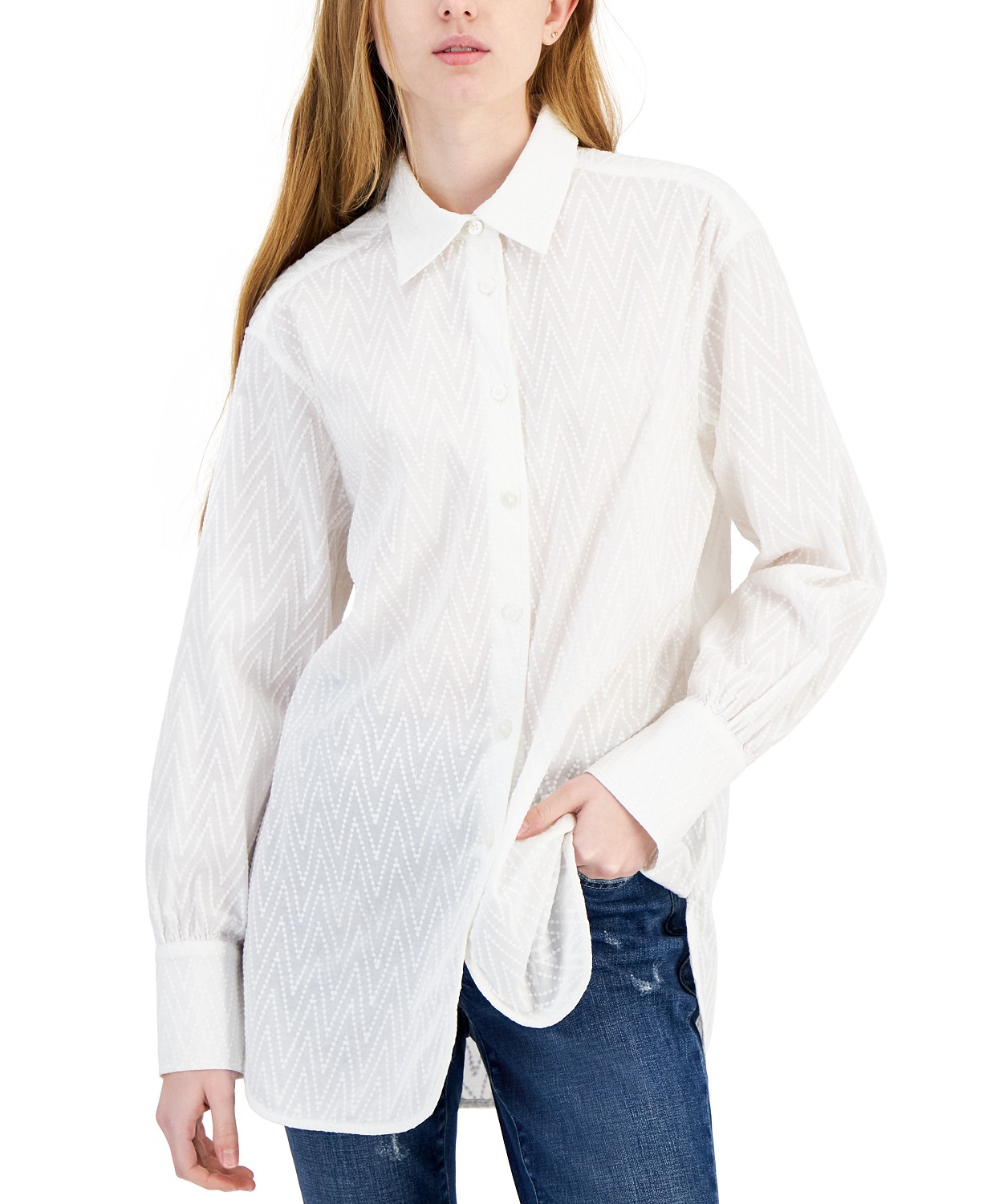Womens Cotton Chevron Textured Tunic Shirt